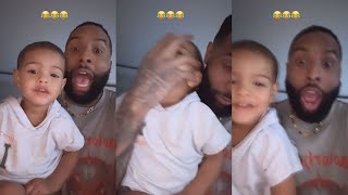 Odell Beckham Palms His Son’s Face As They’re Screaming At The Camera [upl. by Mehalek870]