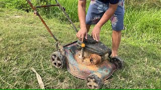 Industrial lawn mower restoration  restore old machine cut grass [upl. by Donell]