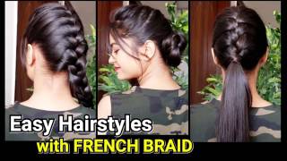 Everyday Quick Easy Hairstyles with FRENCH BRAIDHairstyles for medium to long hairBunPonytail [upl. by Cassell]