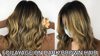 Full FOILAYAGE on DARK BROWN Hair Tutorial  Dark Hair Balayage  Caramel Highlights  Maxine Glynn [upl. by Oahc]