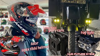 Axor Best helmet Apex Tikki  Hjg future eye 2 fog light  Jerry cans for bike Installation amp review [upl. by Byrd]