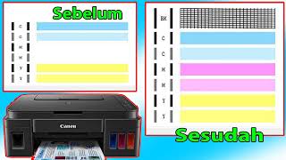 Printer Canon G2010 G2000 Tinta Hitam dan Warna tidak keluar Hasil print kosong bergaris kabur [upl. by Nekal]