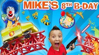 MIKES 8th BIRTHDAY Roller Coaster Bottle Flip Arcade Madness FUNnel Vision Theme Park Playti [upl. by Atinahs]