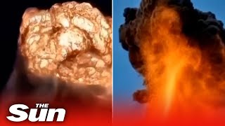 Massive explosion blows up missilestoring facility in Ukraine [upl. by Otilrac]