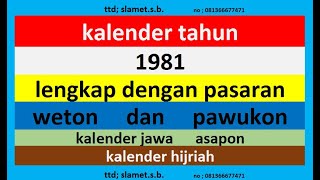 kalender 1981 lengkap pawukon  weton  pasaran kalender jawa  hijriah [upl. by Trebuh]