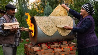 🔥 Lavash with Greens Cooking Bread on a Barrel [upl. by Naeloj]