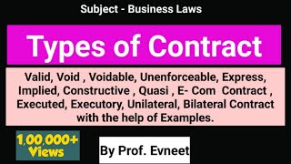 Types of Contract  Types of Contract CA Foundation  Types of Contract in Indian Contract Act 1872 [upl. by Adnalu]