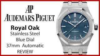 ▶Audemars Piguet Royal Oak Blue Index Stainless Steel 37mm Automatic  REVIEW 15450STOO1256ST03 [upl. by Roosevelt261]