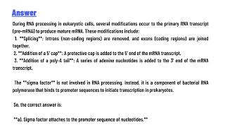 Which of the following does NOT occur during RNA processing in eukaryotic cells [upl. by Idnic]