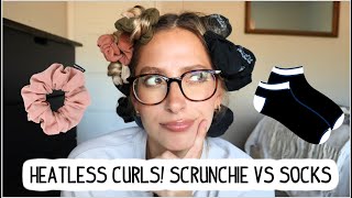 TESTING SOCK CURLS VS SCRUNCHIE CURLS OVERNIGHT HEATLESS CURLS FOR SHORT MEDIUM AND LONG HAIR [upl. by Donatelli951]