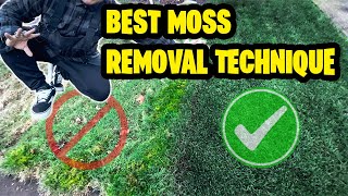 HOW TO REMOVE MOSS FROM YOUR LAWN Treated vs Untreated Results 2 Step process [upl. by Riplex]