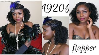 1920s Gatsby Flapper Girl Hair tutorial on Natural Hair [upl. by Ruth959]