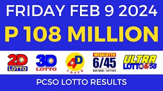 Lotto Result February 9 2024 9pm PCSO [upl. by Deraj]