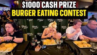 1000 CASH PRIZE BURGER EATING CONTEST at Topanga Social RainaisCrazy [upl. by Nyltiak]