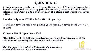 How to Prorate Property Taxes  Real Estate Exam Tax Questions  RE License Pro 2023 [upl. by Ardrey]