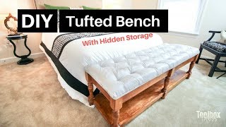 How to Build A DIY Tufted Bench with Hidden Storage  Home Decor [upl. by Narot964]