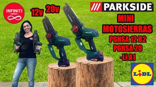 MINI MOTOSIERRAS de PODA a bateria parkside 20v y 12v [upl. by Eelessej138]