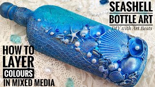 Bottle decoration with seashells  Coastal Decor  Mixed Media Bottle Art [upl. by Pufahl]