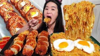 First Time Trying EMBOTIDO Filipino Food Pancit Bihon Kikiam Sausage  Pinoy Food Mukbang ASMR [upl. by Lladnar]