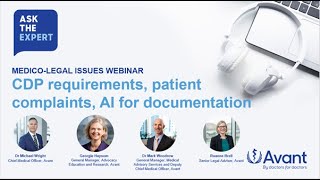 Medicolegal issues webinar CPD requirements patient complaints and AI for documentation [upl. by Lubow]