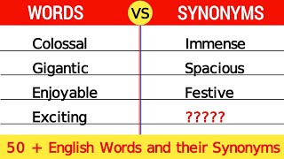 Words and Their Synonyms Synonyms Words in English Synonyms [upl. by Naloc]