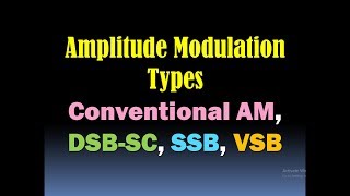 Amplitude Modulation Techniques AM DSBSC SSB VSBDouble Sideband Single Sideband Vestigial [upl. by Nylesoj677]