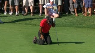 Tiger Woods drops to his knees in pain during final round of The Barclays [upl. by Nrubliw772]