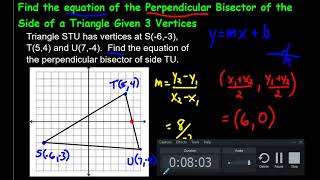 Finding the Equation of a Perpendicular Bisector to One Side of a Triangle [upl. by Callan]