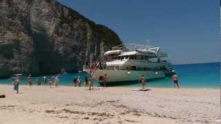 Navagio Beach  Shipwreck  Smugglers Cove in Zakynthos Zante Island Greece [upl. by Eldwen]