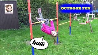 Erste Turnübungen an der RECKSTANGE im Garten  Outdoor Fun  Aufbau [upl. by Eugaet406]