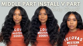 20 MIN BIG WAND CURLS Super Easy Kinky Straight V Part Wig Install Ft UNiceHair [upl. by Neerol239]