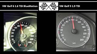 VW Golf 6 16 TDI BlueMotion VS VW Golf 5 19 TDI  Acceleration 0100kmh [upl. by Furlong]