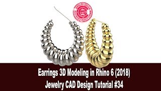 Earrings 3D Modeling in Rhino 6 2018 Jewelry CAD Design Tutorial 34 [upl. by Anu]