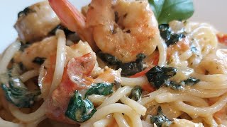 Pasta Scampi Spinaci alla Vapiano pâtes aux crevettes et épinards façon Vapiano 🇮🇹 [upl. by Pilif413]