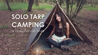 Solo Tarp Camping amp Cooking Beef Curry in the Woods [upl. by Papp]