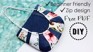 DIY Shoulder Bag Idea From Denim Cord and Fabric Free Template [upl. by Merci475]