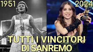 TUTTI I VINCITORI DEL FESTIVAL DI SANREMO DAL 1951 AL 2024  Angelina Mango La Noia e Mengoni 2023 [upl. by Lessard]