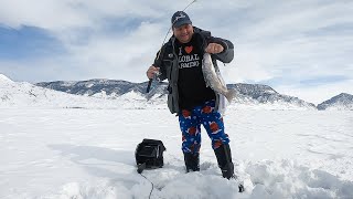 Ice Fishing Day Trip Buffalo Bill Reservoir Snowmobiles Required [upl. by Clarhe]