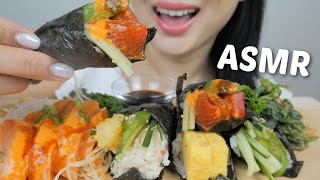 ASMR SUSHI Assorted Maki Sushi Cone with Spicy Salmon Sashimi Relaxing Eating Sounds  NE [upl. by Westland]