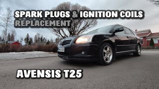 Spark Plugs and Ignition Coils Replacement  Toyota Avensis T25 [upl. by Dore603]