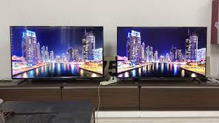 How is Skyworth brand TV quality lets check the comparison Video the right one is Skyworth brand [upl. by Haimes]