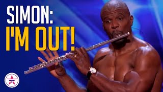 Simon Cowell STORMS OFF After Terry Crews Plays Flute with Stripper Act [upl. by Hebner]