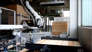 fischertech KUKARoboterPalettierung für HolzBretter  robotpalletizing for wooden parts [upl. by Seluj26]