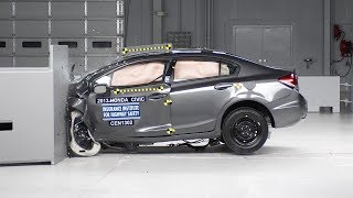 2013 Honda Civic 4door driverside small overlap IIHS crash test [upl. by Seale517]