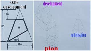 development of surfaces in engineering drawing  cone  1 [upl. by Nyllaf]