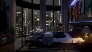 New Yorks night of thunderstorms and rain  8 Hours rain on window  rain sounds  Cozy bedroom [upl. by Zetrauq898]