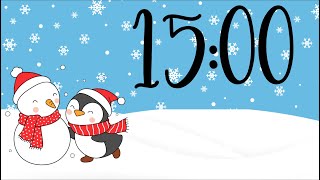 15 Minute Penguin and Snowman Timer Playful Synth Bells at End [upl. by Frydman472]