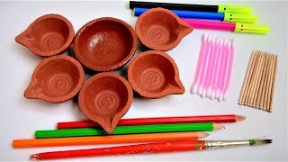 5 Easy Tricks For Diya Painting At Home  Diwali Decoration  Diya Decoration Ideas [upl. by Aitropal997]