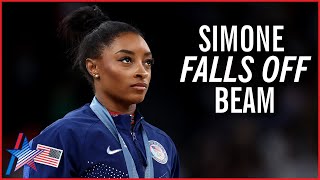 Simone Biles FALLS Off Beam At Paris Olympics Before Winning Silver In Final Floor Event [upl. by Yerahcaz]