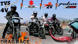 Apache160 4v vs Apache 160 2v vs Pulsar N160 vs Suzuki Intruder  FreeStyle Drag Race🔥🔥🔥 [upl. by Hinkel10]